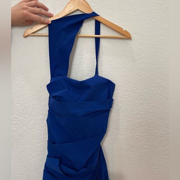 Preen By Thornton Begazzi Midnight Blue Ruched Cocktail Dress Size Large - Picture 2 of 11